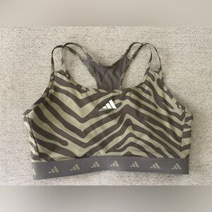 Adidas Women's Zebra Pattern Sports Bra - Olive and Dark Brown
